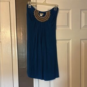 Elegant Blue Dress with Beaded Neckline